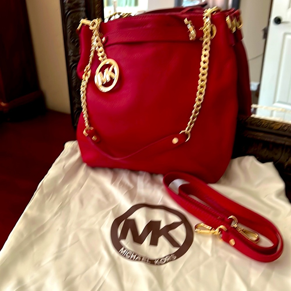 Michael Kors red pebbled leather satchel